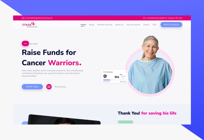 Cancer patient donation and medical funding platform designed by Crescent Curve